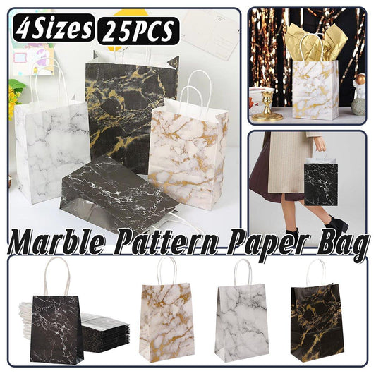 25PCS Marble Series Shopping Paper Bag Luxury Handbag Party Favor Gift Bags Set - Black Gold-L