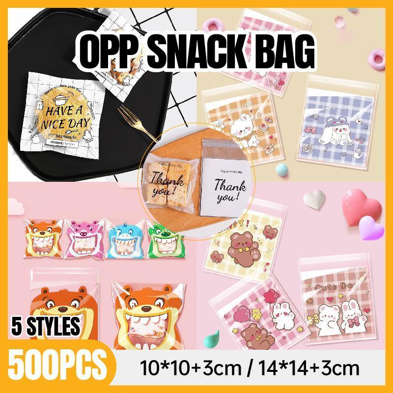 500 Pack Self Adhesive Cookie Packaging Bags Vibrant Designs OPP Material - Big Mouth Cartoon 10*10*3cm