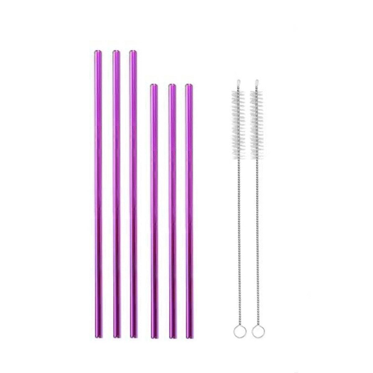 Reusable 304 Stainless Steel Straws Metal Drinking Washable Straw Brushes Set 2 - Purple Set 2