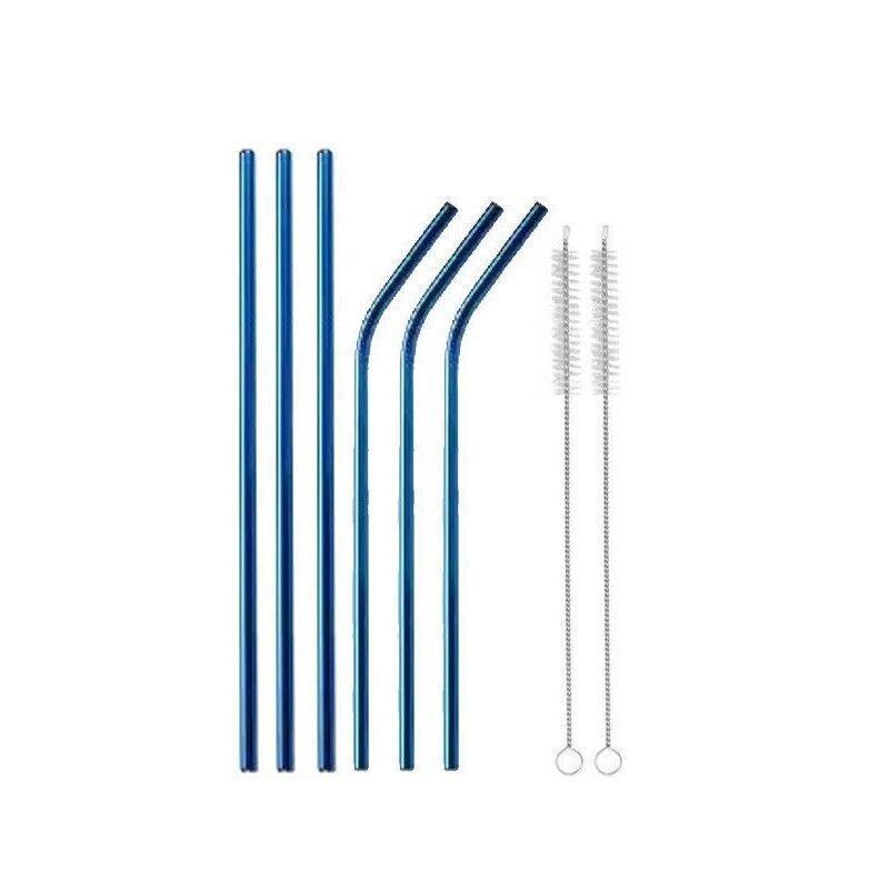 Reusable 304 Stainless Steel Straws Metal Drinking Washable Straw Brushes Set 2 - Rainbow Set 2