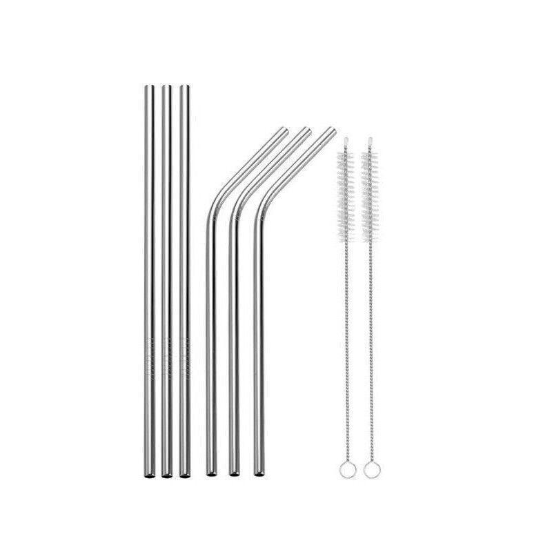 Reusable 304 Stainless Steel Straws Metal Drinking Washable Straw Brushes Set 2 - Rose Gold Set 2