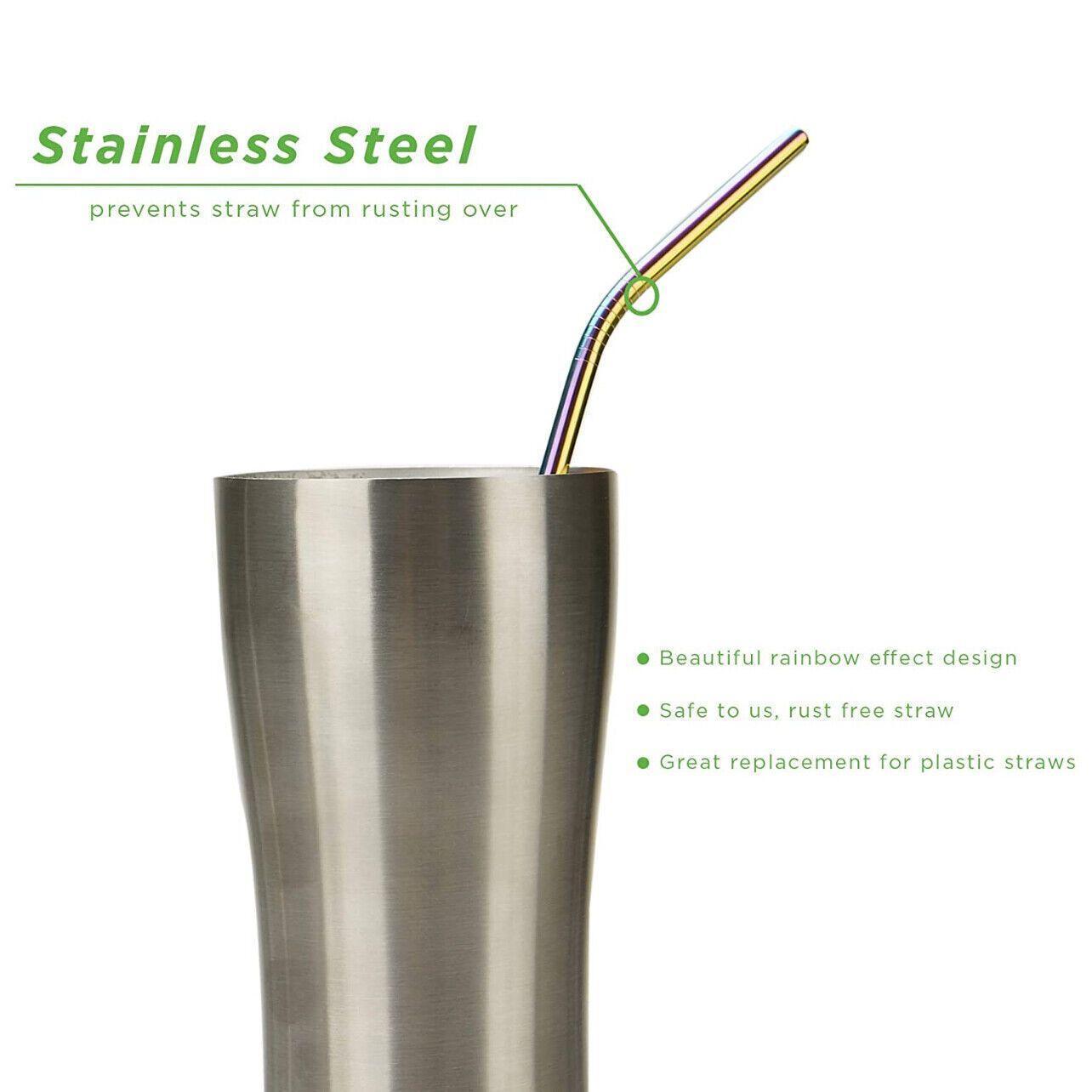 Reusable 304 Stainless Steel Straws Metal Drinking Washable Straw Brushes Set 2 - Silver Set 2