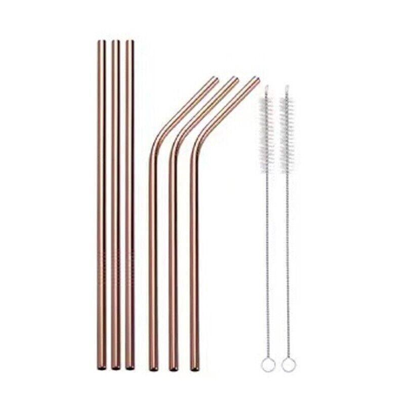 Reusable 304 Stainless Steel Straws Metal Drinking Washable Straw Brushes Set 2 - Silver Set 2