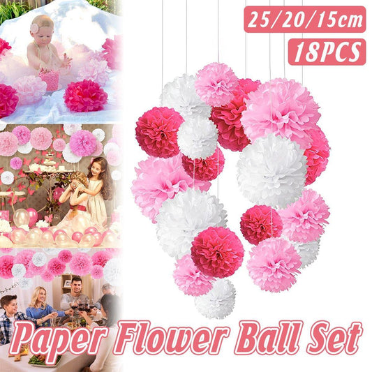 18PCS Pink Spiral Hanging Paper Flower Balls Birthday Party Decoration