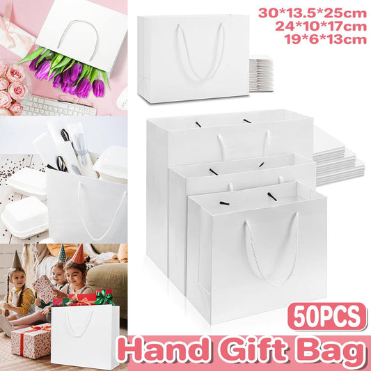50PCS Kraft Paper Gift Bags Custom Blank Shopping Handbags for Garment Packaging - 13x19x6cm