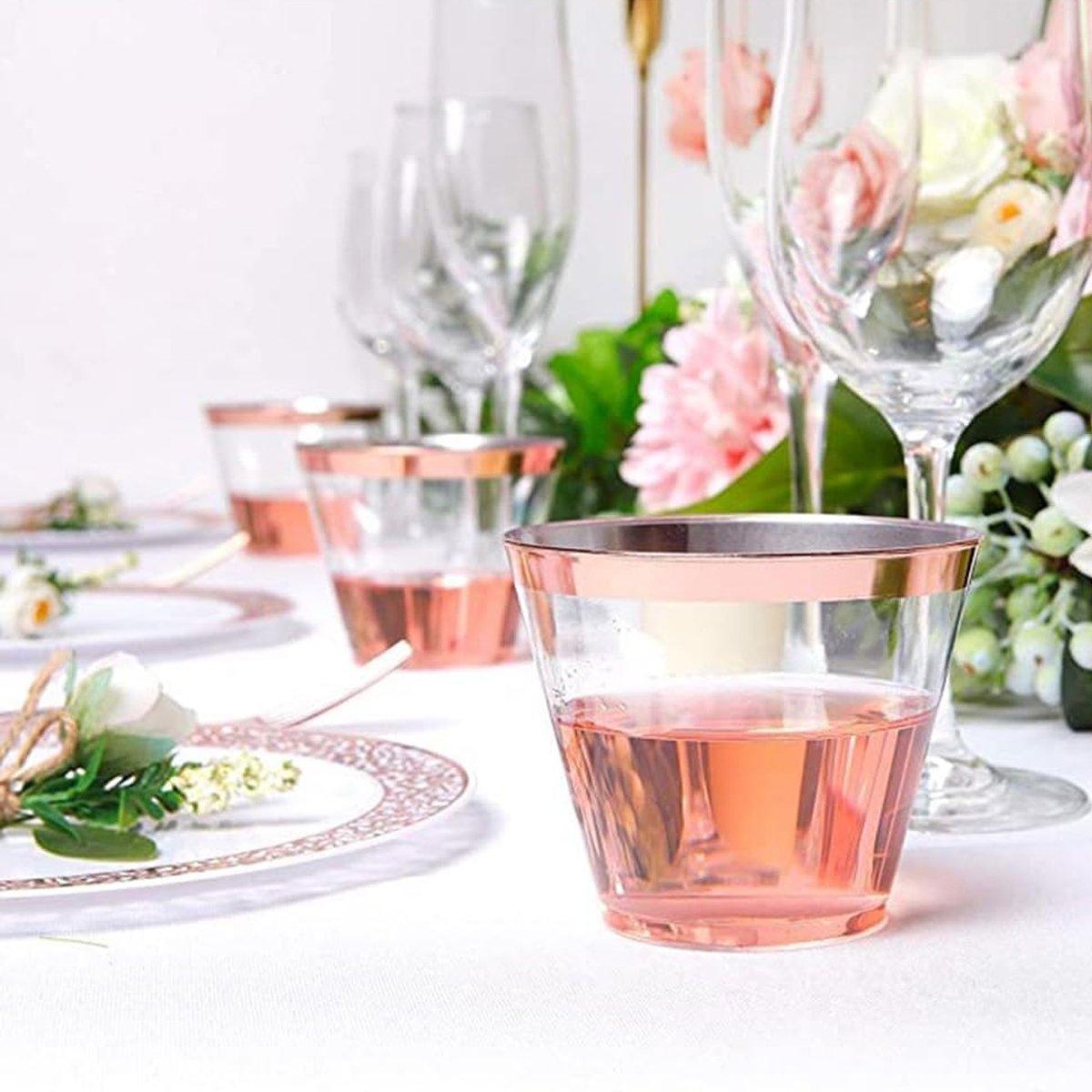 100pcs 9OZ Hot Gold Silver Plastic Wine Cup Western Food Cup Ice Cream - Rose Gold