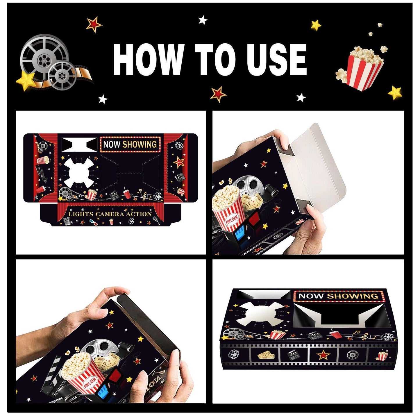 24 PCS Movie Night Snack Trays Popcorn Food Drink Holder Cinema Party Supplies - 24pcs-KY001