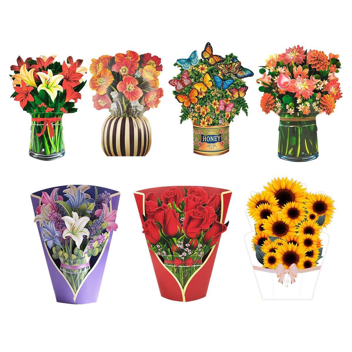 New Style 3D Pop Up Cards Paper Flower Bouquet Greeting Card for All Occasions - Poppy