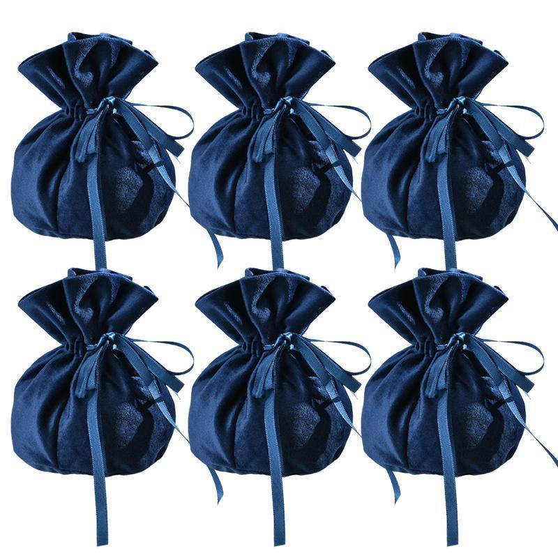 6PCS Velvet Cloth Drawstring Bags Gift Bag Jewelry Ring Pouch Earring Favor - Blue-6PCS