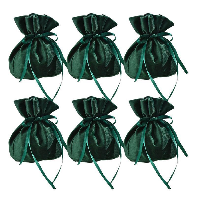 6PCS Velvet Cloth Drawstring Bags Gift Bag Jewelry Ring Pouch Earring Favor - Blue-6PCS