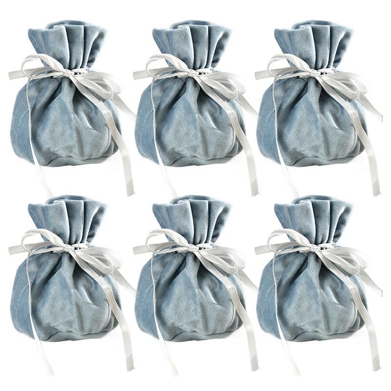 6PCS Velvet Cloth Drawstring Bags Gift Bag Jewelry Ring Pouch Earring Favor - Dark Blue-6PCS