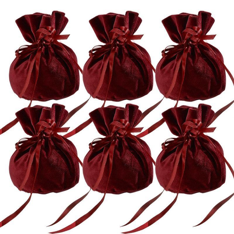 6PCS Velvet Cloth Drawstring Bags Gift Bag Jewelry Ring Pouch Earring Favor - Dark Green-6PCS