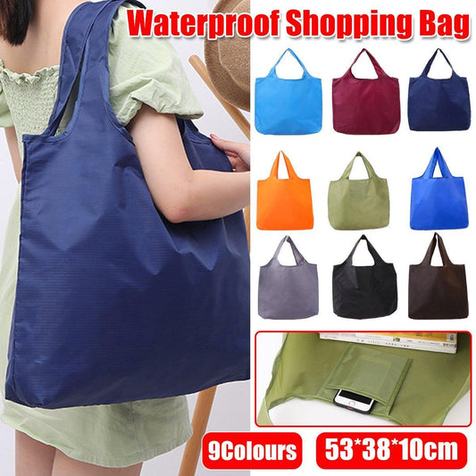 Large Multi Colour Waterproof Shopping Bag Foldable Portable Reusable Bag - Black