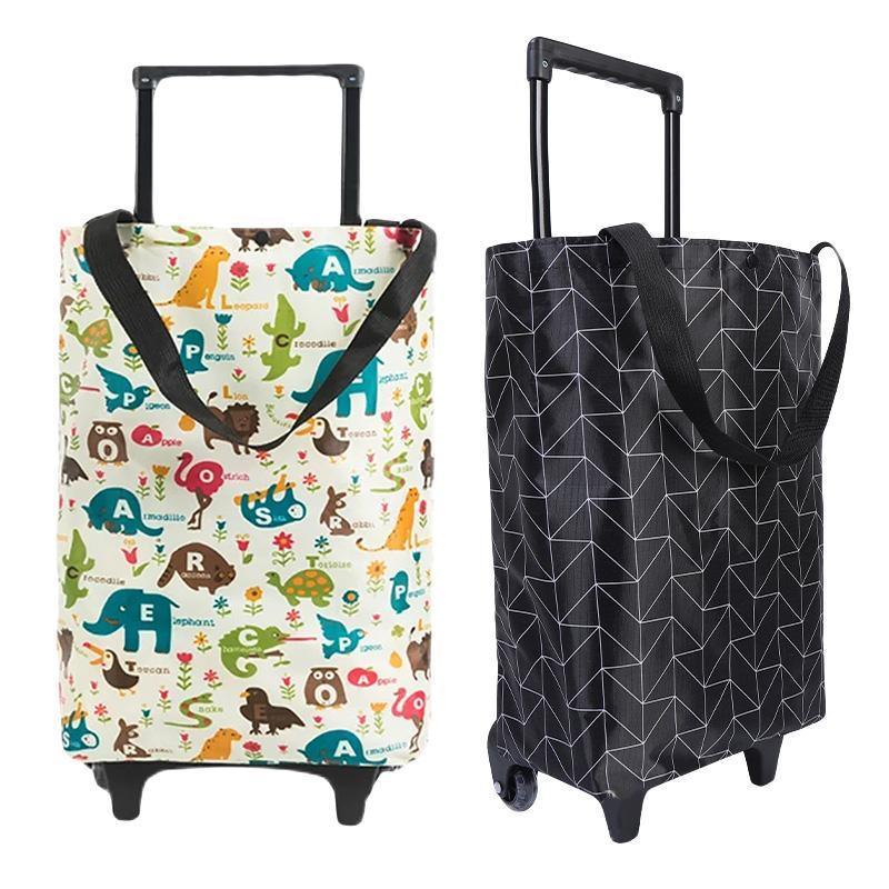 Lightweight Folding Shopping Cart Trolley with Wheels Retractable Tote Bag - White-Big