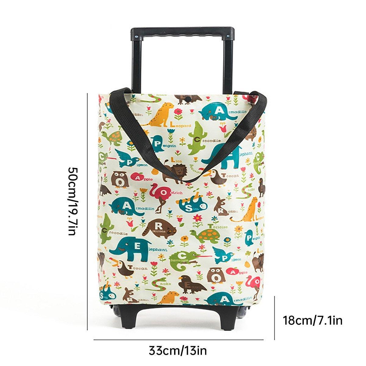 Lightweight Folding Shopping Cart Trolley with Wheels Retractable Tote Bag - White-Big