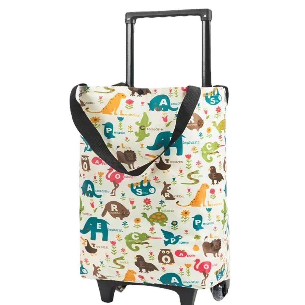 Lightweight Folding Shopping Cart Trolley with Wheels Retractable Tote Bag - White-Big