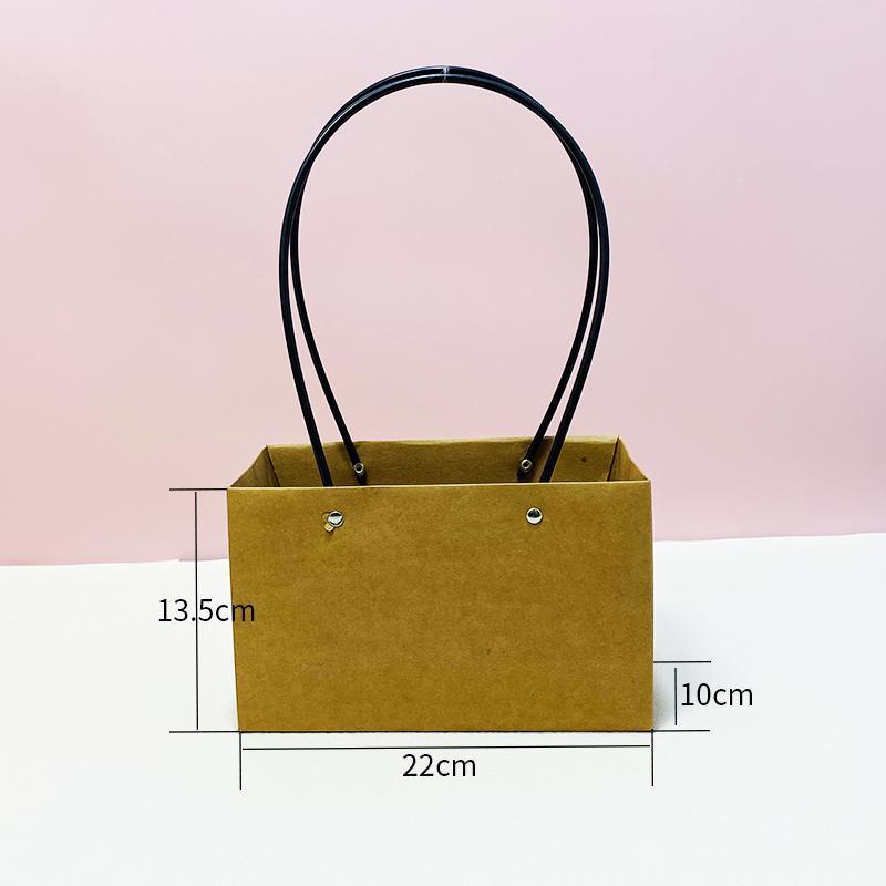 25x Kraft Paper Bag Flowers Waterproof Bouquet Basket Gift Box With Handle - 25PCS-Sq Small
