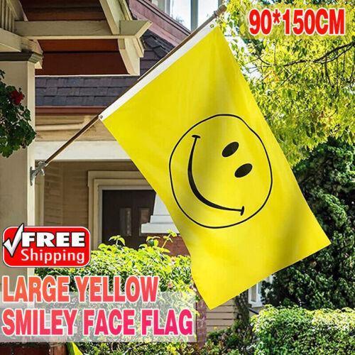 Large Yellow Smiley Face Flag Heavy Duty Outdoor Happy 90 X 150 CM - 3ft x 5ft