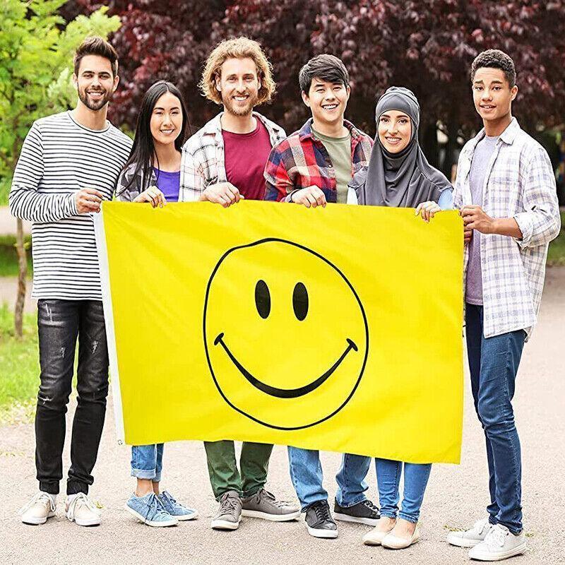 Large Yellow Smiley Face Flag Heavy Duty Outdoor Happy 90 X 150 CM - 3ft x 5ft