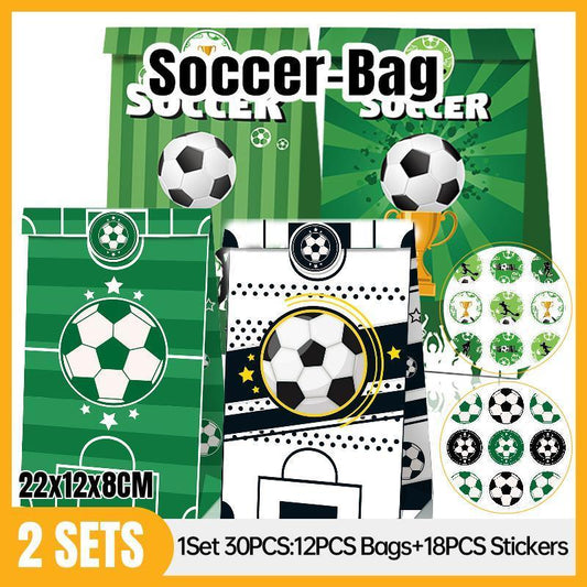 Fashion Football Sport Gift Bags Green Kraft Paper Sticker Set Party Favor Bags - 2sets-LB018