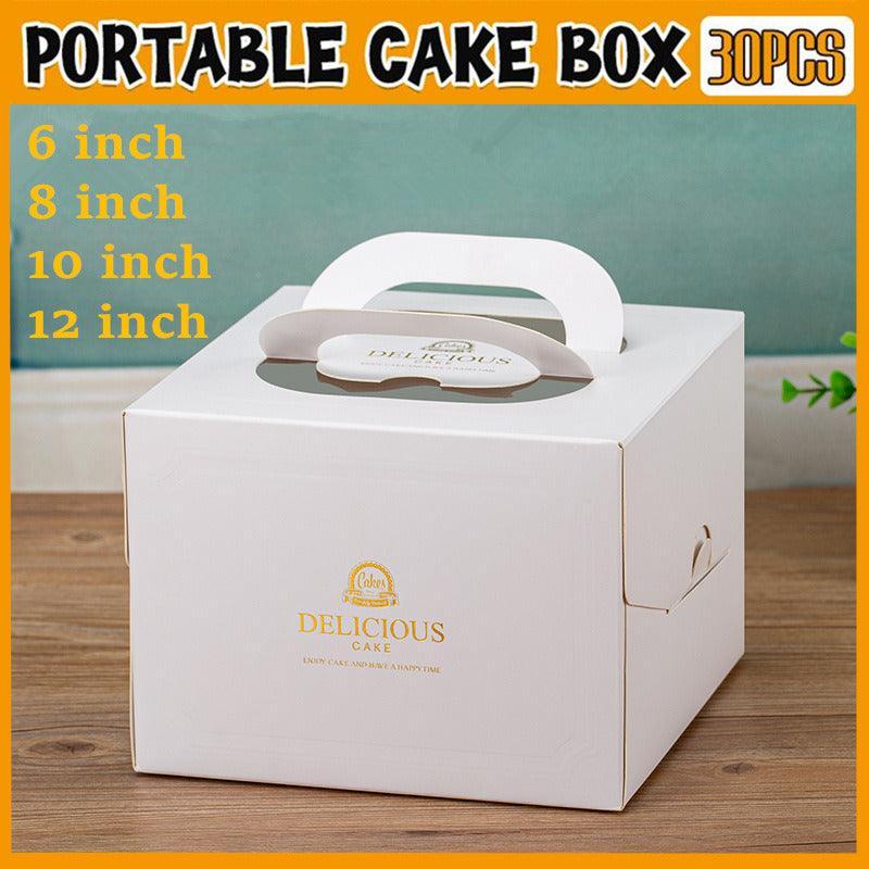 30PCS White Portable Cake Boxes Display Window Packing Case Party with Handle Birthday - 8 inch