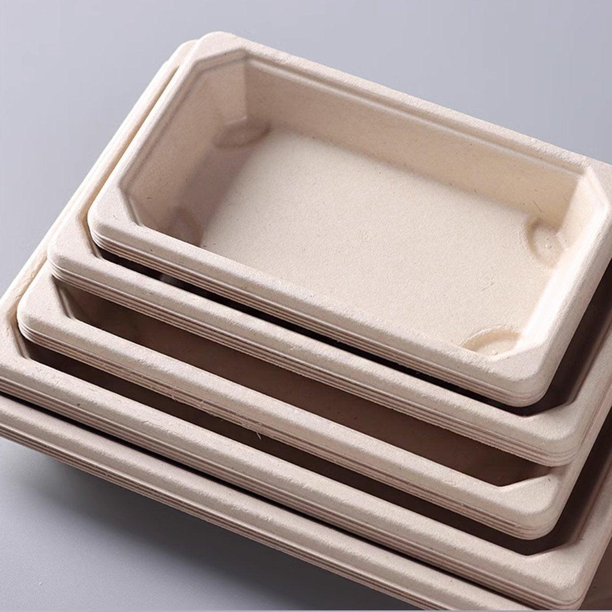 50pcs Eco-Friendly Sushi Box Rectangular Biodegradable Lunch Packaging Plate - 13.9 cm x 7.9 cm x 4.5 cm