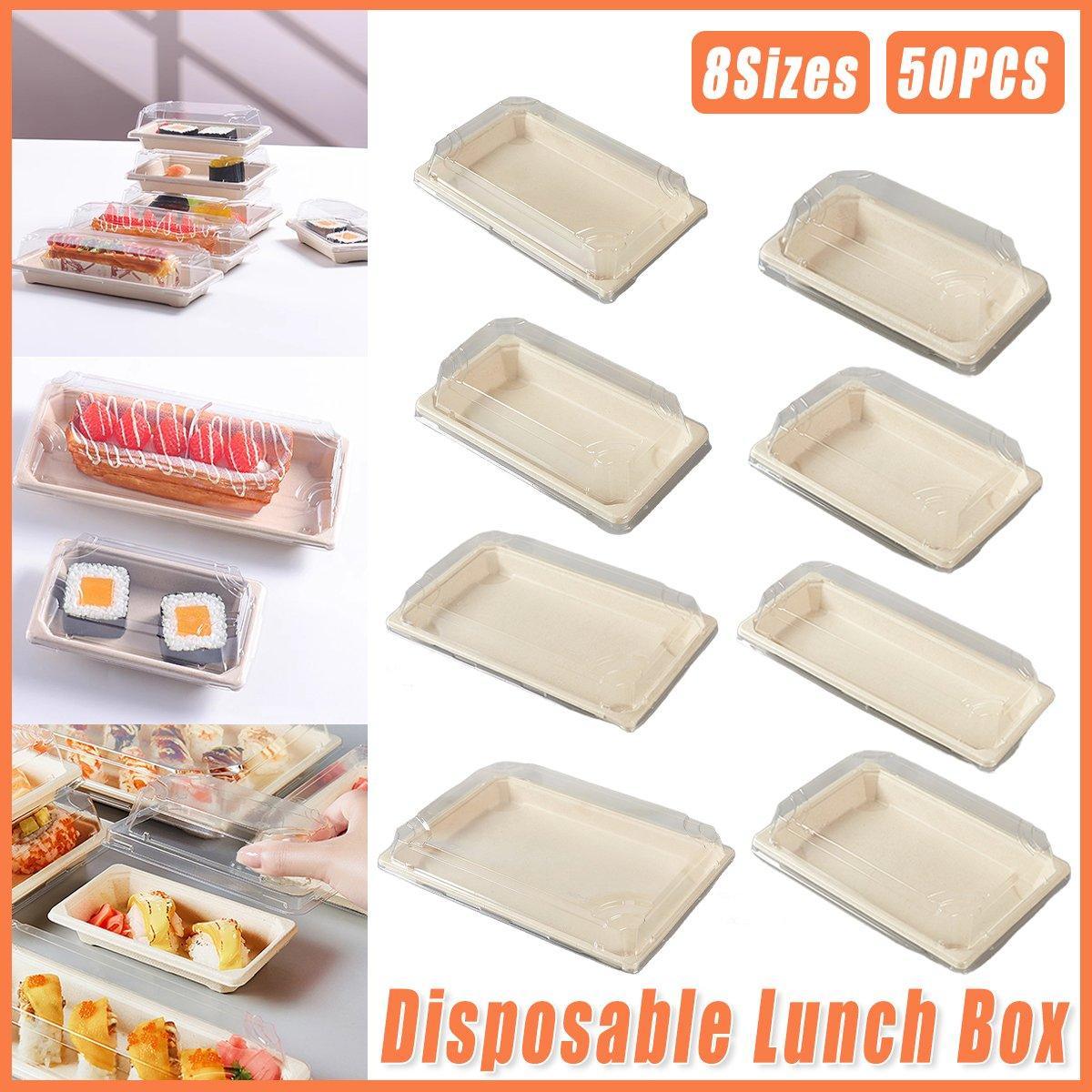 50pcs Eco-Friendly Sushi Box Rectangular Biodegradable Lunch Packaging Plate - 21.8 cm x 9.1 cm x 4.5 cm