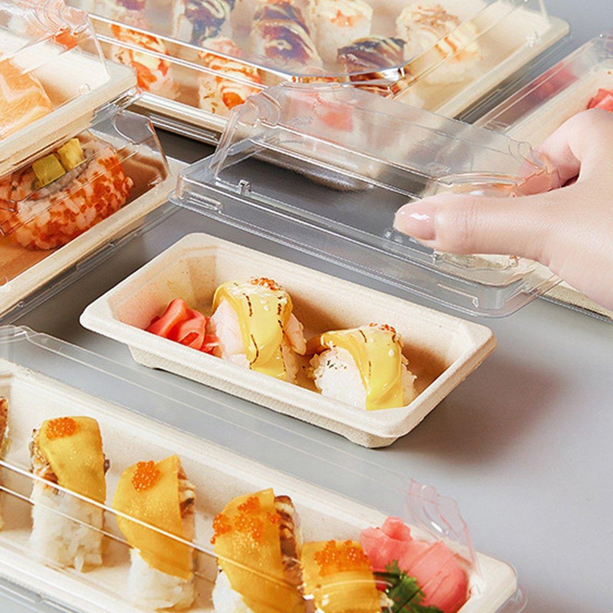 50pcs Eco-Friendly Sushi Box Rectangular Biodegradable Lunch Packaging Plate - 22 cm x 13.9 cm x 4.5 cm