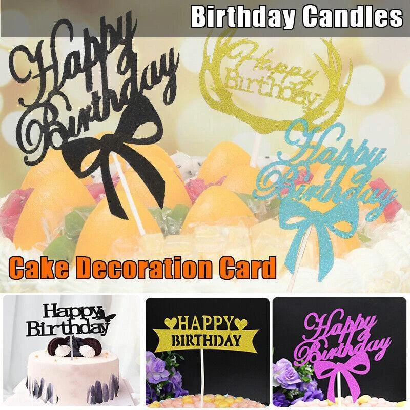 Happy Birthday Cake Topper Colour Printed Acrylic Party Decorations - Blue-Thin Line