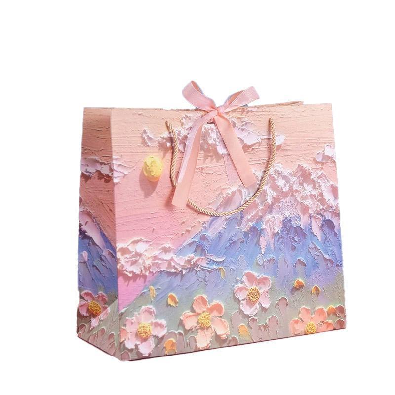 10pcs Oil Painting Gift Paper Bags for Birthday and Holiday Gift Packaging Tote - M
