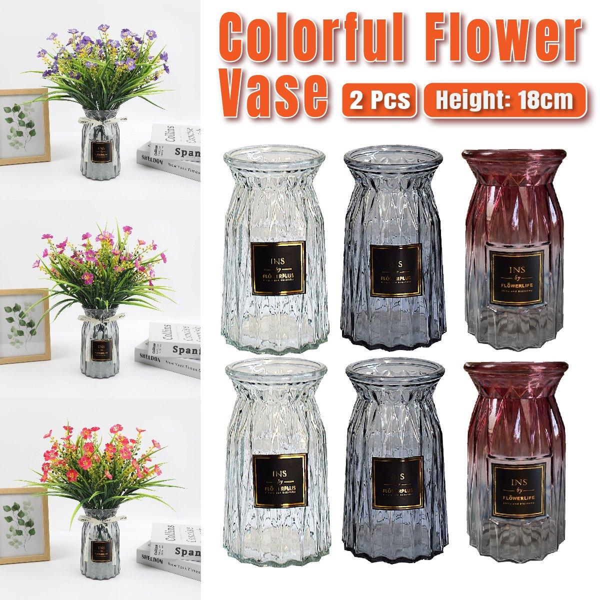 2 Pcs Glass Vase Hydroponic Flower Arrangement Vase for Living Room Decoration - Transparent