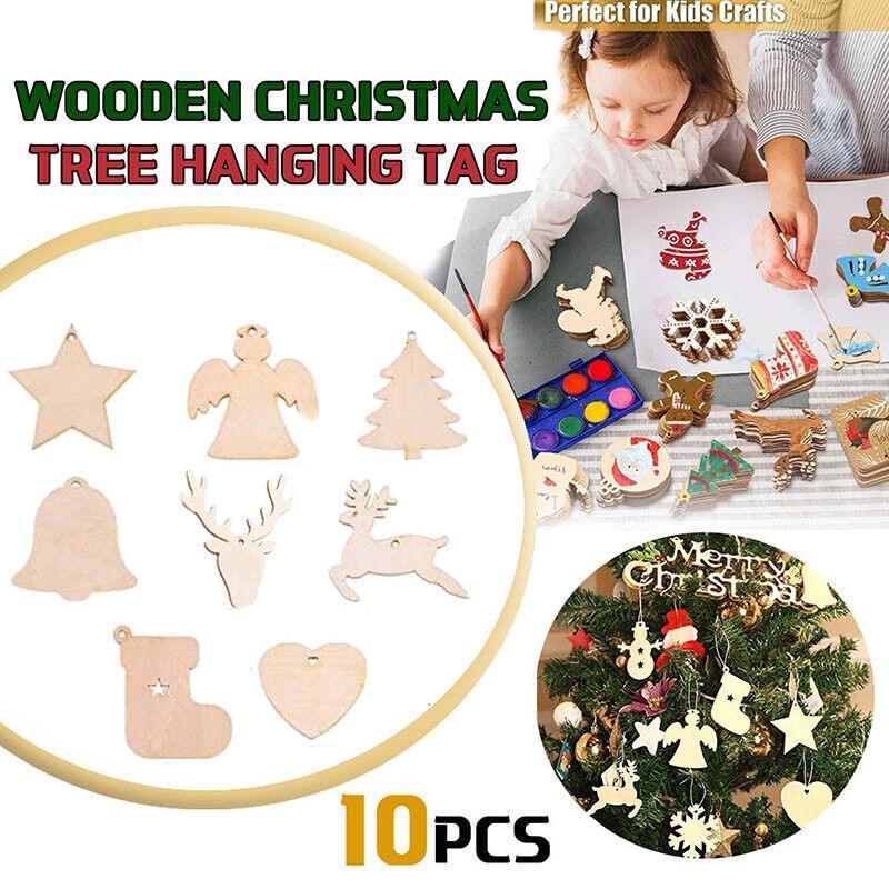 Wooden Christmas Hanging Ornament for Tree DIY Craft Decoration 10pcs - Deer01