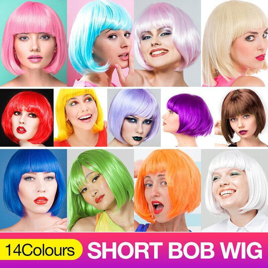 Short Bob Wig with Bangs for Women Synthetic Cosplay Party Hair in 14 Colours - Light Gold