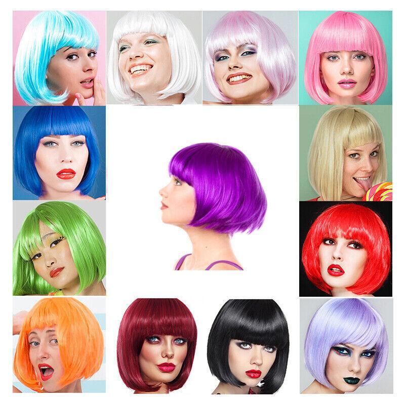 Short Bob Wig with Bangs for Women Synthetic Cosplay Party Hair in 14 Colours - Dark Purple