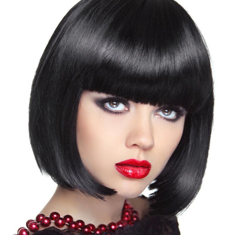 Short Bob Wig with Bangs for Women Synthetic Cosplay Party Hair in 14 Colours - Dark Purple