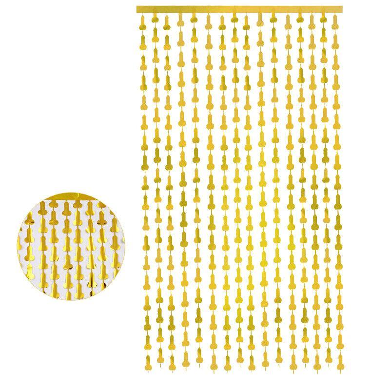 Metallic Tinsel Curtain 2m x 1m Hens Party Backdrop Foil Fringe Hanging Decor - Gold