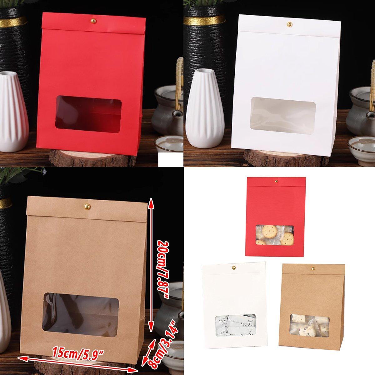10PCS Snowflake Kraft Paper Candy Bag with Window Biscuit Self Standing Food Bag - Red