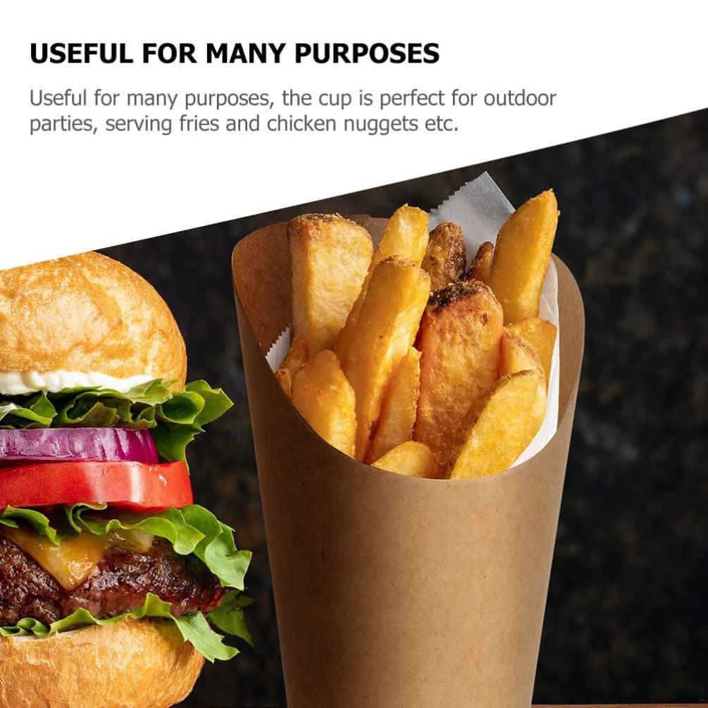 French Fries Holder Kraft Paper Cups Holder Disposable Paper Cups - 14OZ