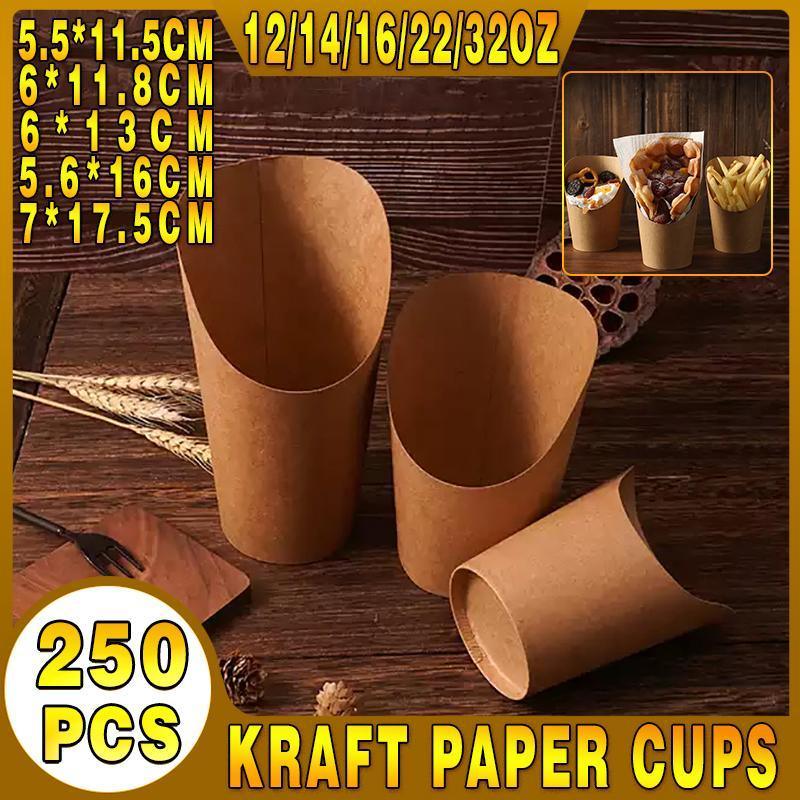 French Fries Holder Kraft Paper Cups Holder Disposable Paper Cups - 12OZ