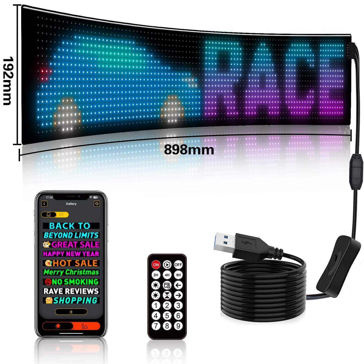 Programmable LED Matrix Panel Flexible Screen IP65 with APP Control 192*898mm