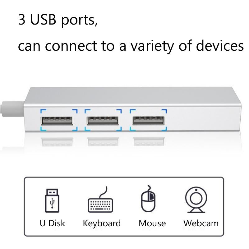 3-Port Usb 3.0 + Rj45 External Hub For Laptops