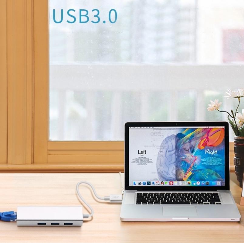 3-Port Usb 3.0 + Rj45 External Hub For Laptops