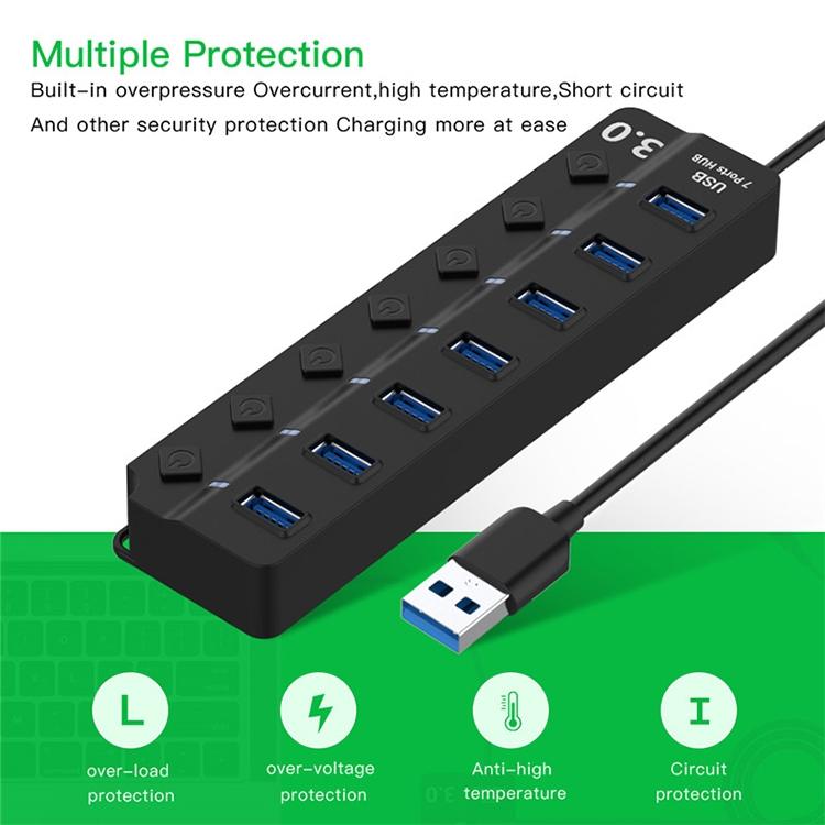 7-Port Usb 3.0 Hub With Switch For Pc / Laptop