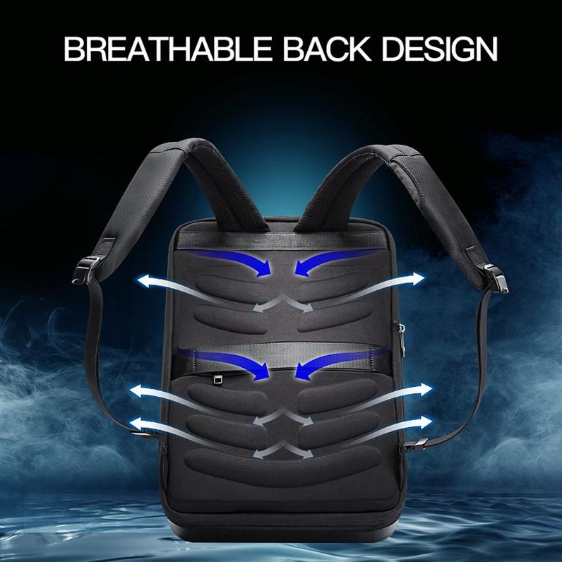 Waterproof Expandable Backpack with Usb Charging - Black Password Protected