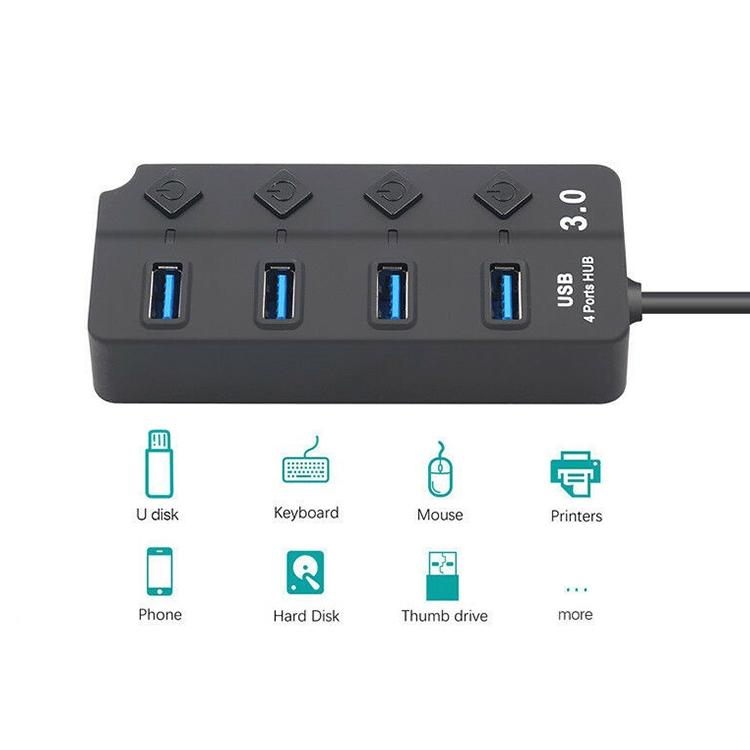 4-Port Usb 3.0 Hub With Switch For Pc / Laptop