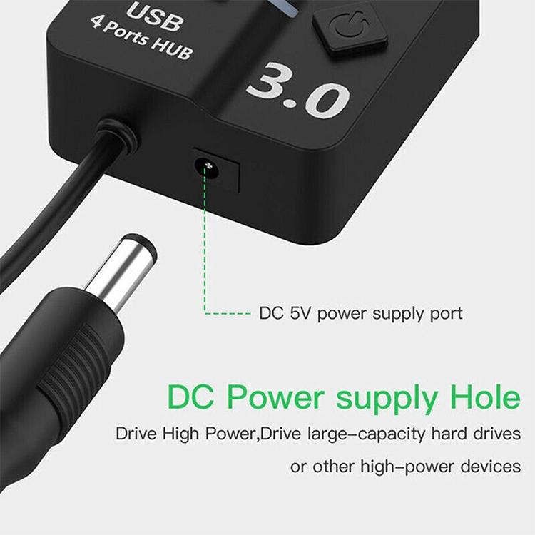 4-Port Usb 3.0 Hub With Switch For Pc / Laptop