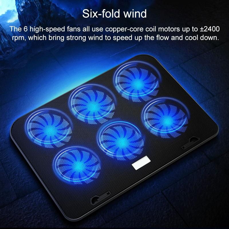 Silent Six-fan Cooling Base for Notebook Computers - Heat Sink