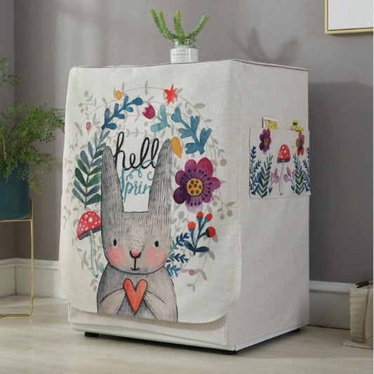 Cartoon Cotton Linen Drum Roller Washing Machine Dust Cover - 83x60x60cm Size - Hello Rabbit