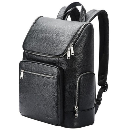 Large-capacity Waterproof Laptop Backpack in First-layer Cowhide - Black