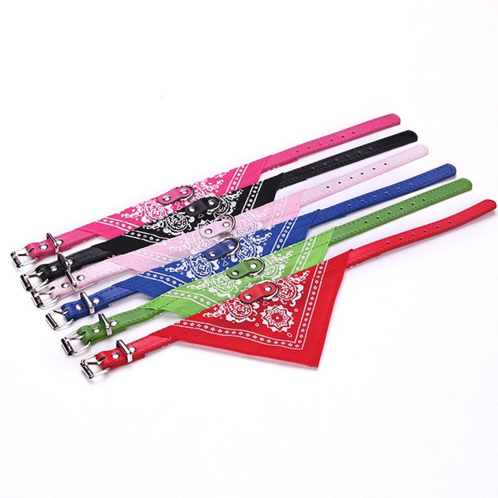 Adjustable Dog Bandana Leather Printed Soft Scarf Collar Neckerchief For Puppy Pet - Size M - Blue